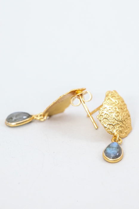 Stud earrings brass gold plated labradorite