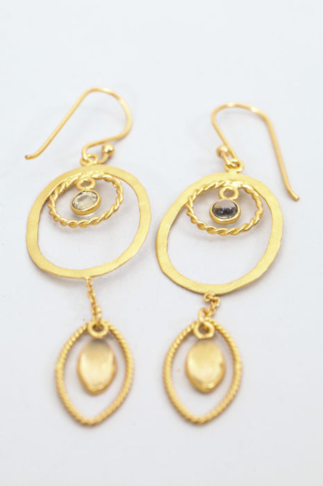 Earring brass gold plated citrine