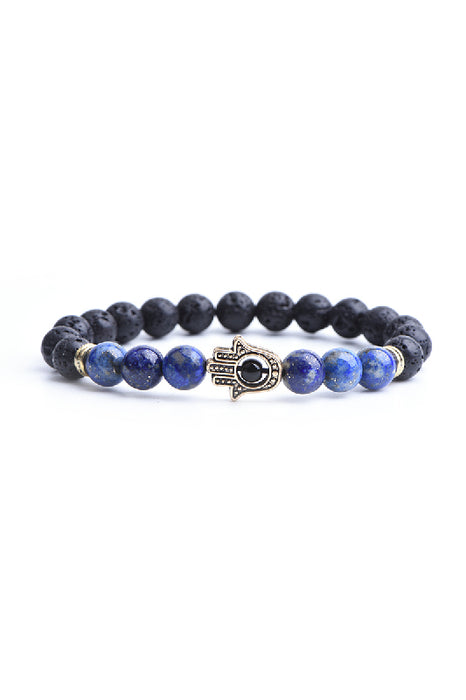 Armband 8mm Lavastein, Lapis Lazuli mit HAMSA, 19 cm