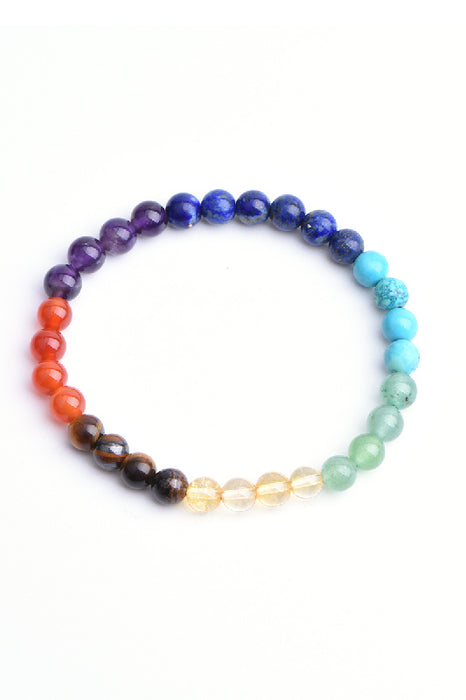 Bracelet 6mm 7 pierres chakras, 18 cm