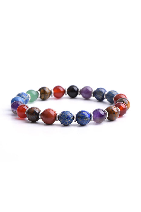 Bracelet 8mm 7 pierres chakras, 19 cm