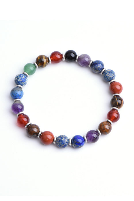 Bracelet 8mm 7 pierres chakras, 19 cm