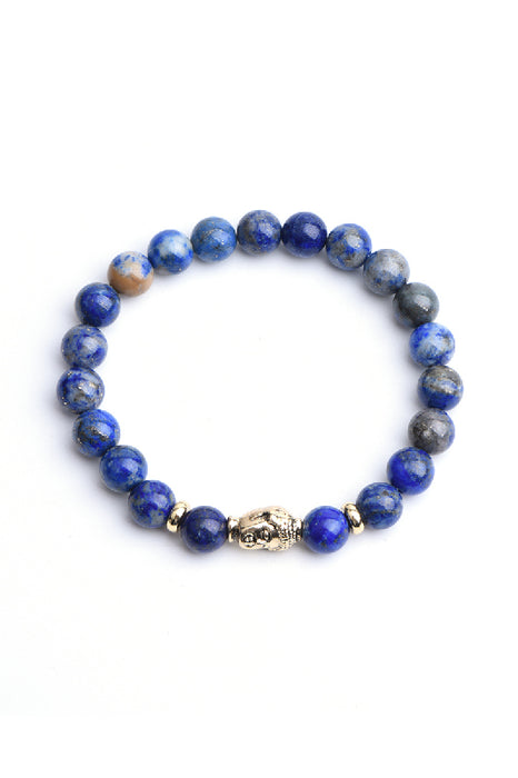 Armband 8mm Lapis Lazuli mit Buddhakopf, 19 cm