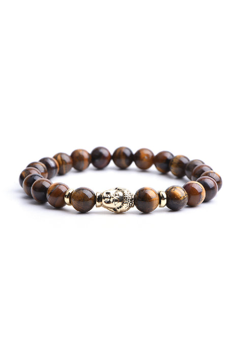 Bracelet oeil de tigre 8mm avec tête de Bouddha, 19 cm