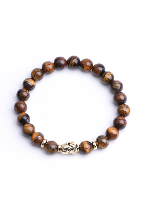 Bracelet oeil de tigre 8mm avec tête de Bouddha, 19 cm