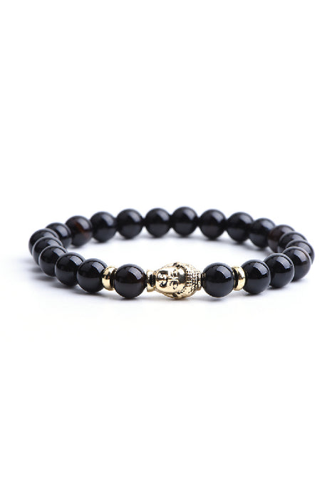 Bracelet 8mm black onyx with Buddha head, 19 cm