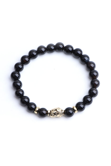 Bracelet 8mm black onyx with Buddha head, 19 cm