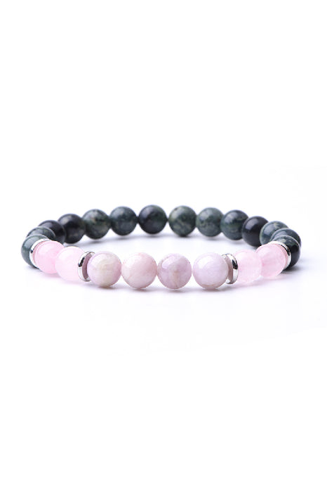 Bracelet 8mm Russian Serpentine Jasper, Kunzite, Rose Quartz, 19 cm