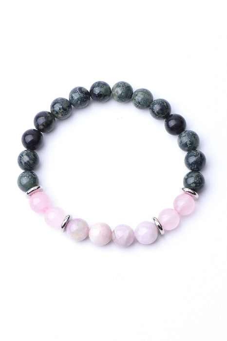 Bracelet 8mm Russian Serpentine Jasper, Kunzite, Rose Quartz, 19 cm