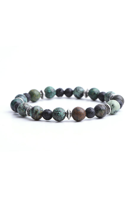 Bracelet 8mm African turquoise, 6mm lava stone, 19 cm