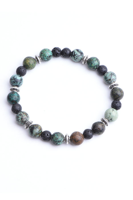 Bracelet 8mm African turquoise, 6mm lava stone, 19 cm