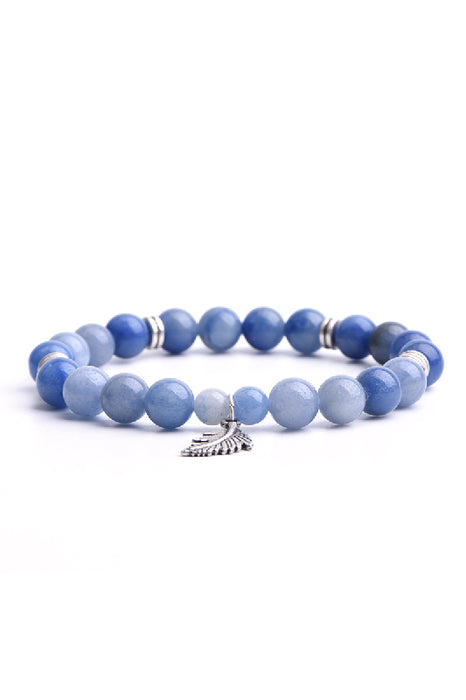 Bracelet 8mm blue aventurine with leaf pendant, 19 cm