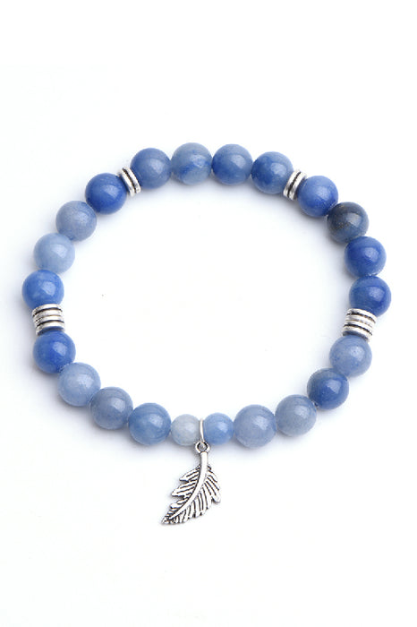 Bracelet 8mm blue aventurine with leaf pendant, 19 cm