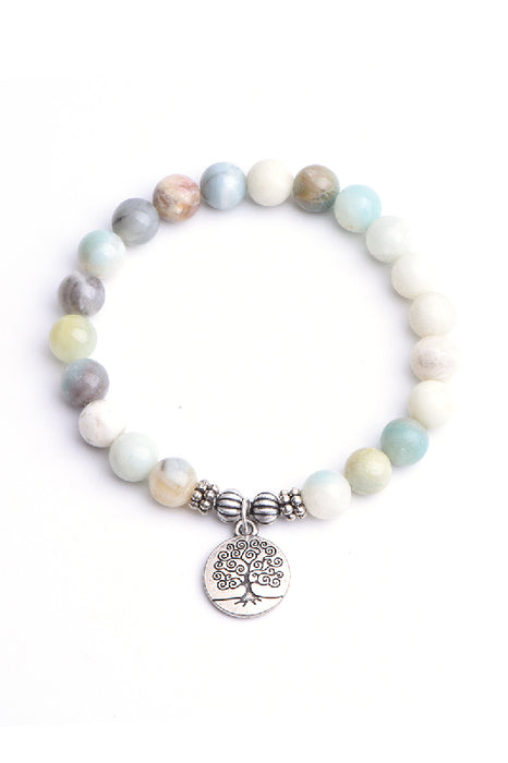 Bracelet 8mm matte amazonite with tree of life pendant, 19 cm