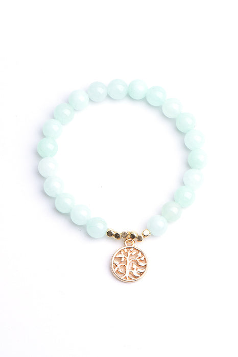 Bracelet 8mm Jade with Tree of Life pendant, 19 cm