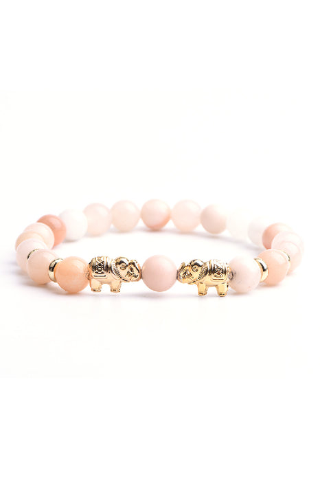 Bracelet 8mm pink aventurine with elephants, 19 cm