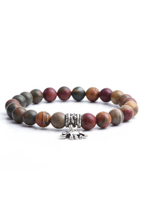 Bracelet 8mm Picasso Jasper with elephant pendant, 19 cm