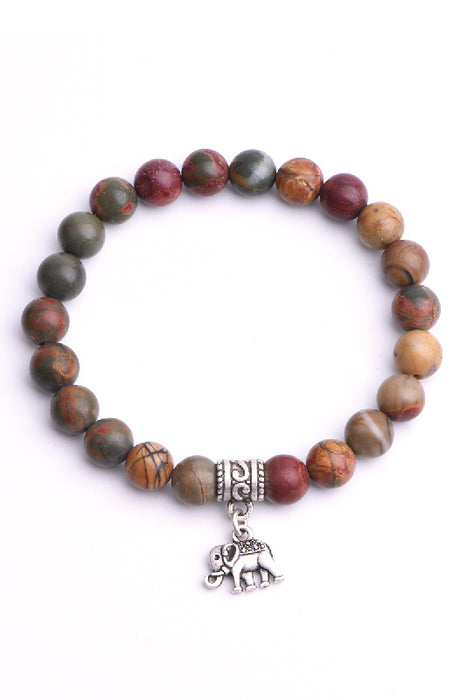 Bracelet 8mm Picasso Jasper with elephant pendant, 19 cm