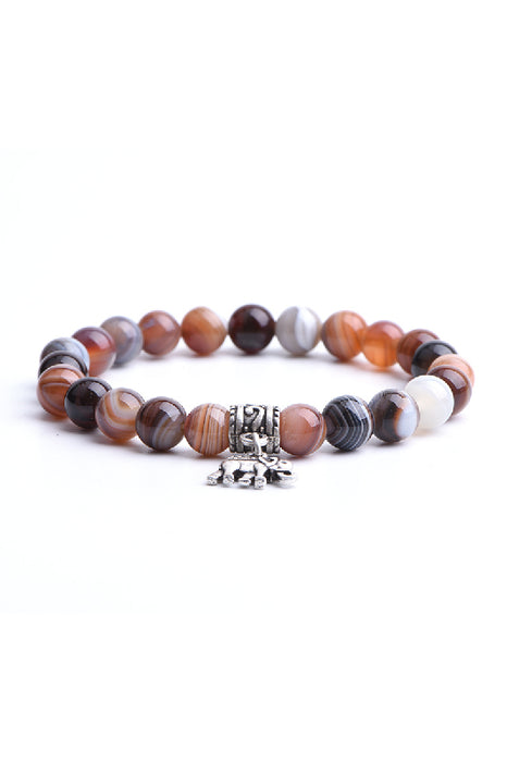 Bracelet 8mm Botswana Agate with elephant pendant, 19 cm