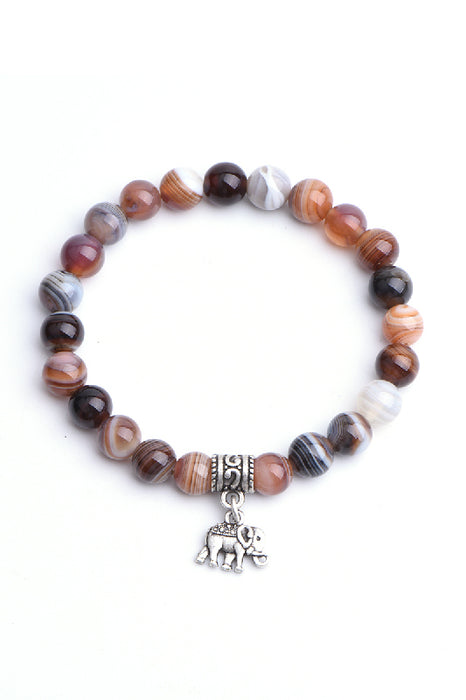 Bracelet 8mm Botswana Agate with elephant pendant, 19 cm