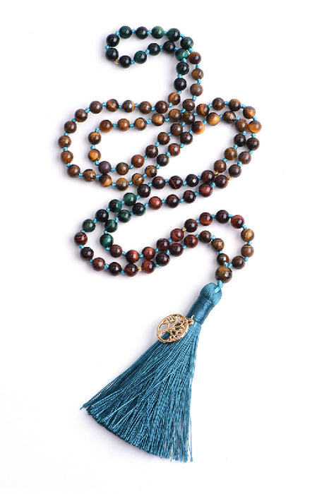 Mala necklace 6mm mixed tiger eye, 108 beads