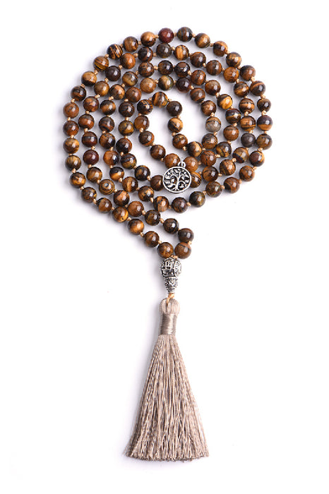 Mala necklace 8mm tiger eye, 108 beads