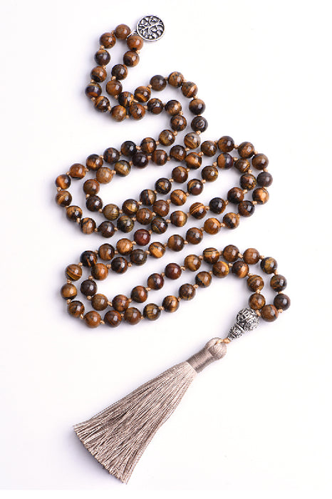 Mala necklace 8mm tiger eye, 108 beads