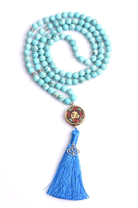 Collier Mala 8mm bleu turquoise, 108 perles