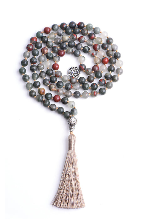 Mala necklace 8mm bloodstone, 108 beads