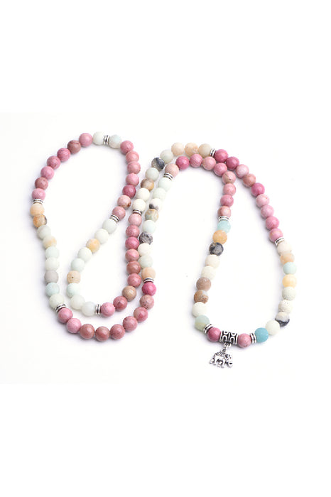 Mala necklace 8mm matte amazonite, rhodochrosite, 108 beads