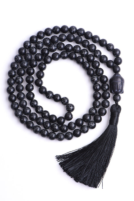 Mala necklace 8mm black turquoise, 108 beads