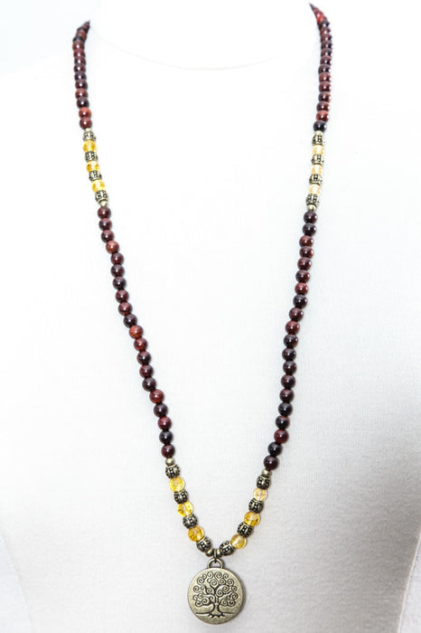 Mala necklace 6mm wooden beads, citrine, 108 beads