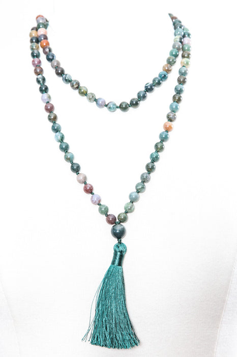 Collier Mala 8mm agate indienne, 108 perles