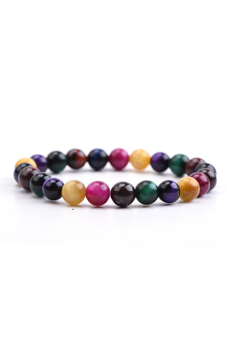 Bracelet oeil de tigre multicolore 8mm, 19 cm