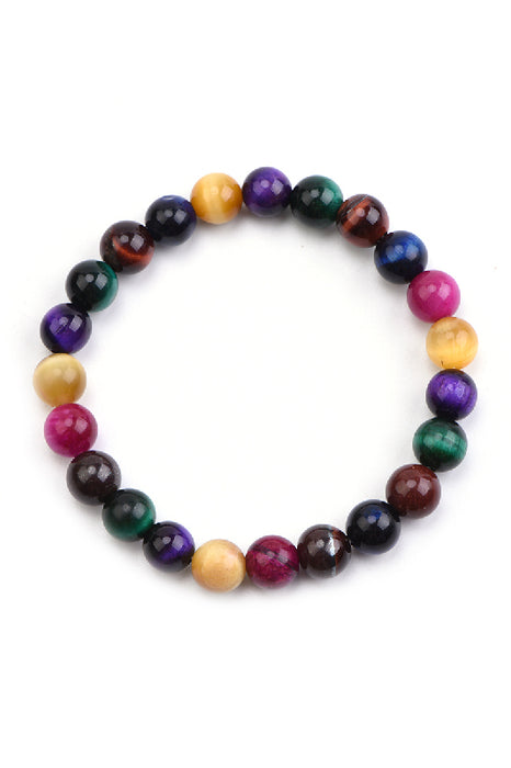 Bracelet oeil de tigre multicolore 8mm, 19 cm