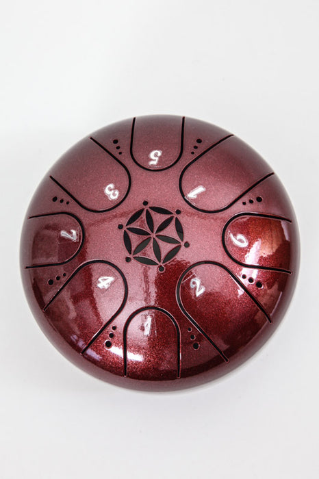 Tongue drum 8 tongues carnelian red flower of life