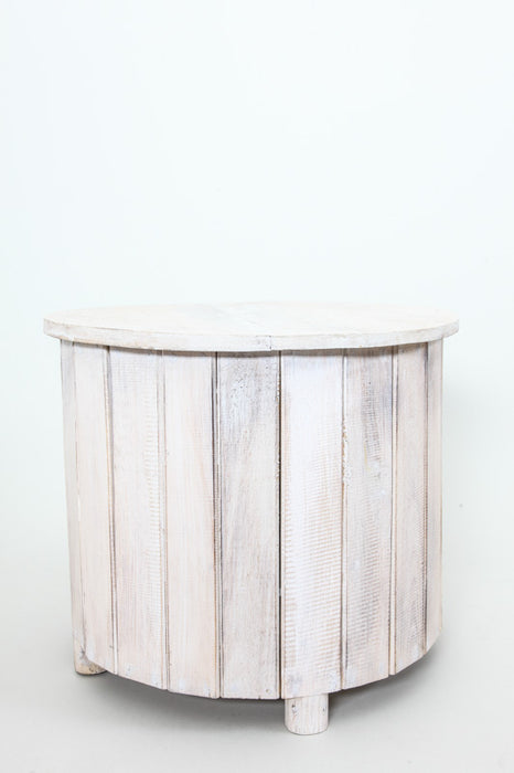 Round side table wood white wash 50x40 cm