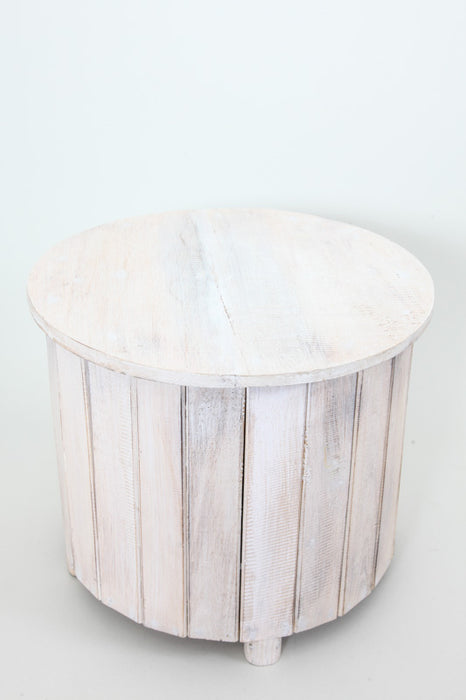 Round side table wood white wash 50x40 cm