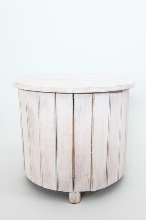 Round side table wood white wash 50x40 cm