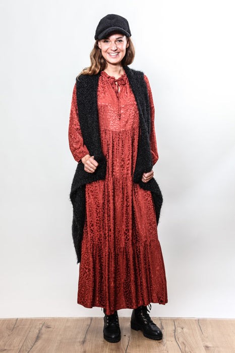 Long dress rust red patterned - One Size