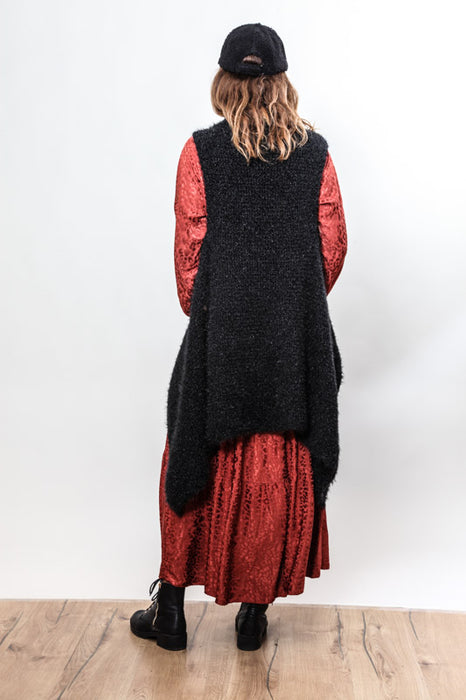 Long dress rust red patterned - One Size