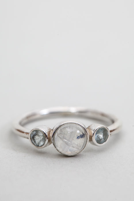 Bague argent pierre de lune arc-en-ciel / BT