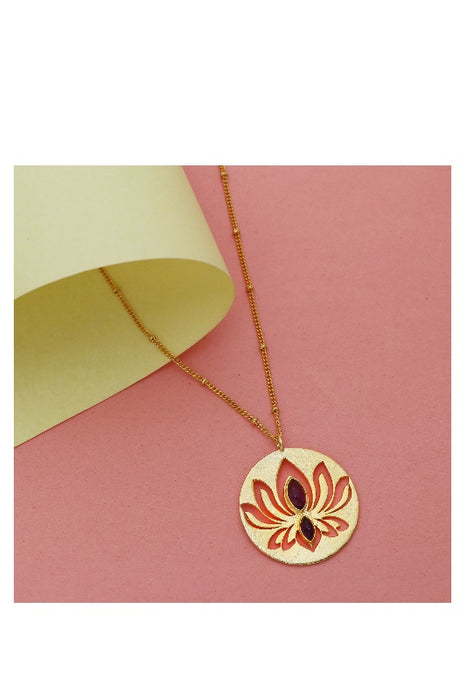 Chain brass gold plated pendant lotus amethyst 30x30mm