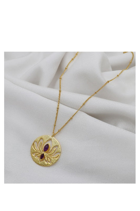 Chain brass gold plated pendant lotus amethyst 30x30mm