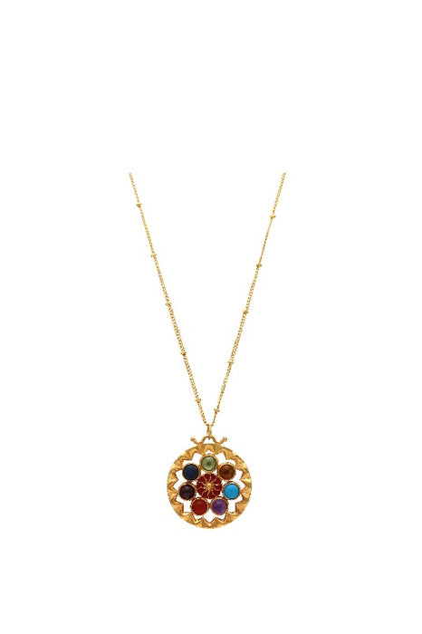 Chain brass gold plated pendant 7 chakra stones 29x29mm