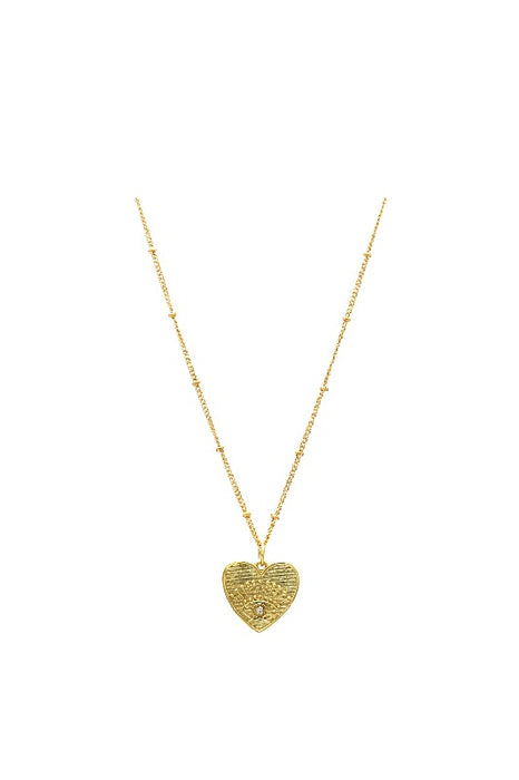 Chain brass gold plated pendant heart cubic zirconia 18x19mm