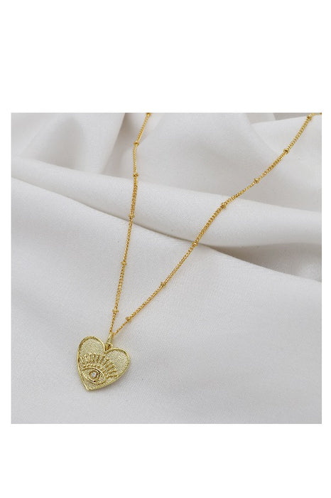 Chain brass gold plated pendant heart cubic zirconia 18x19mm