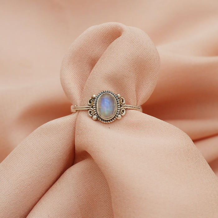 Bague argent pierre de lune arc-en-ciel