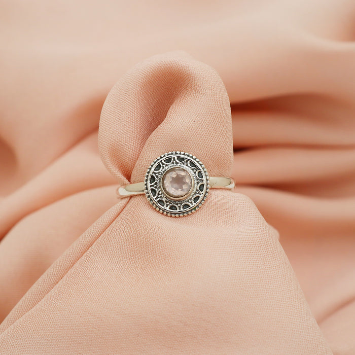 Bague en argent quartz rose
