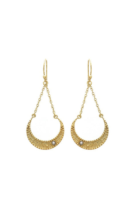 Earring brass gold plated freshwater pearl 42x23mm